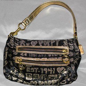 Coach POPPY Small Black Gold Double Zipper Front Handbag Satchel